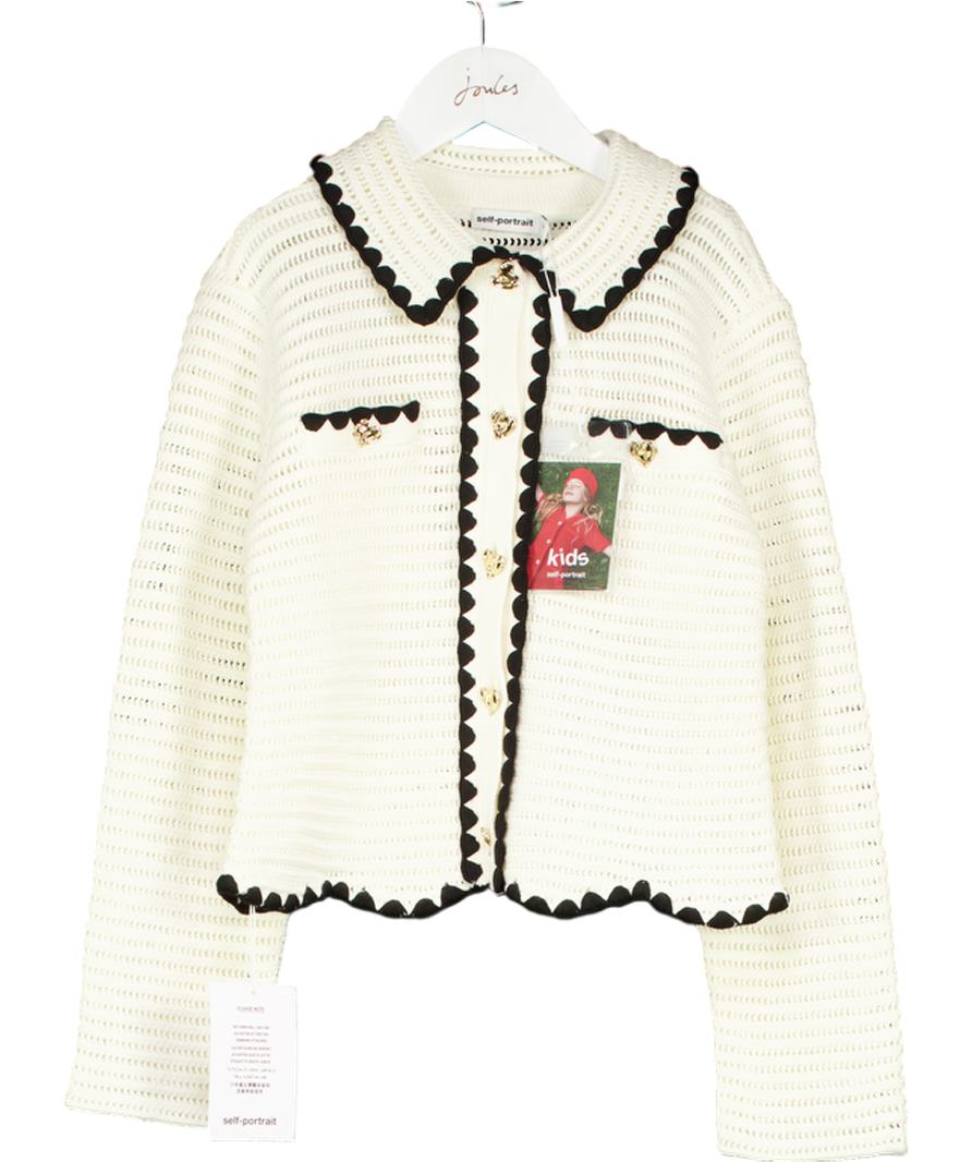 Self-Portrait Cream Crochet Cardigan with gold heart button detail 8-10 Years