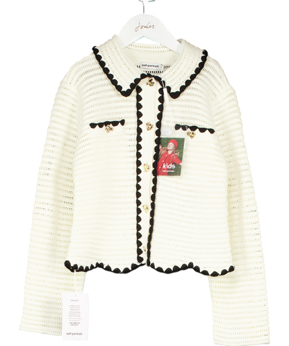 Self-Portrait Cream Crochet Cardigan with gold heart button detail 8-10 Years