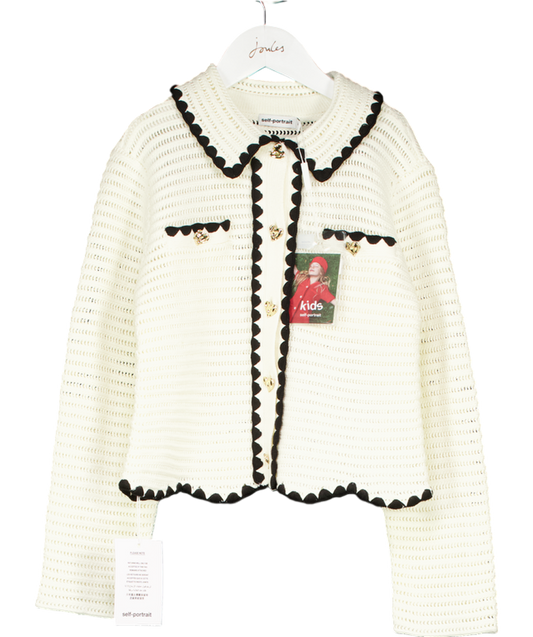 Self-Portrait Cream Crochet Cardigan with gold heart button detail 8-10 Years