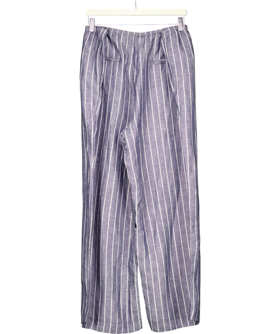 H&M Blue Wide Linen-blend Trousers UK XXL
