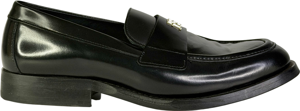 Tommy Hilfiger Black Th Monogram Leather Loafers UK 4 EU 37 👠