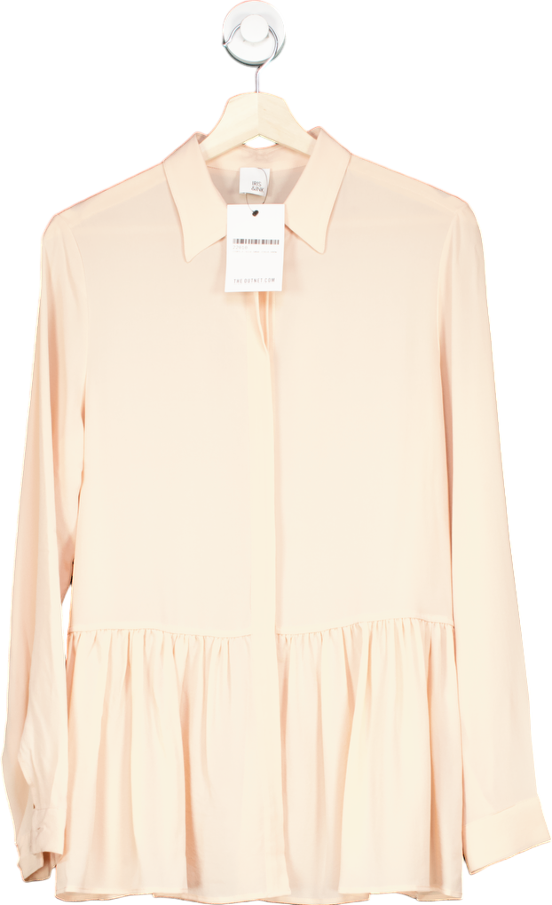 Iris & Ink Beige Silk Long Sleeve Blouse UK 10