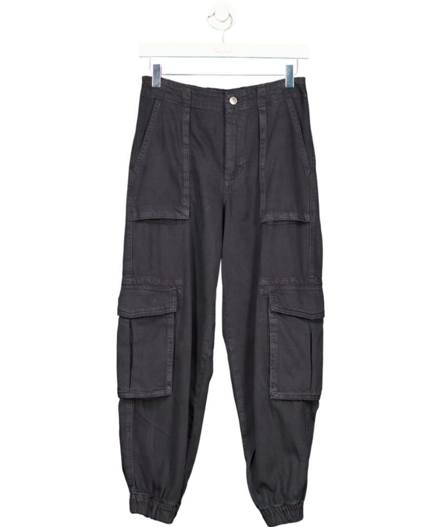 All Saints Black Freda Tapered Denim Cargo Trousers UK 8