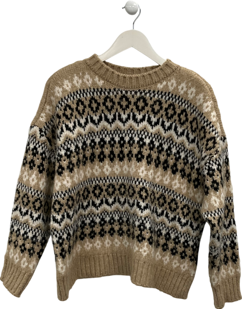 M&S Brown Fairisle Crew Neck Jumper UK L