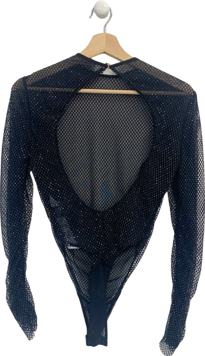 Oh Polly Black Mesh Rhinestone Bodysuit UK 10