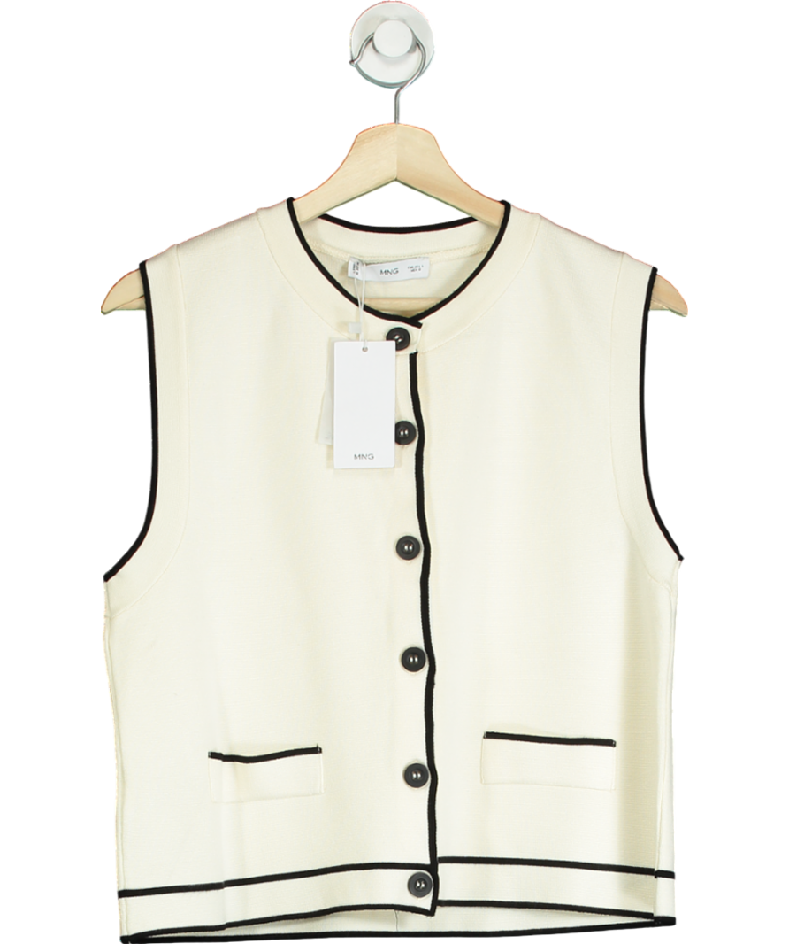MANGO Cream Knitted Waistcoat With Contrast Piping UK L
