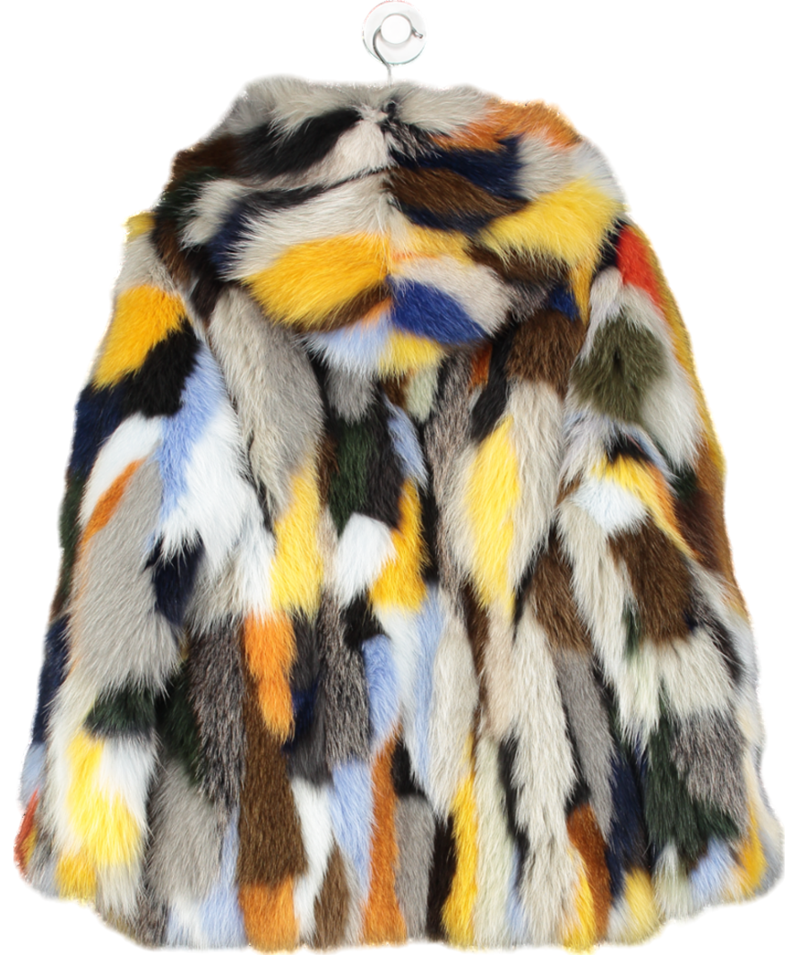 Fourrure Renard Multicoloured Faux Fur Jacket With Hood UK 16
