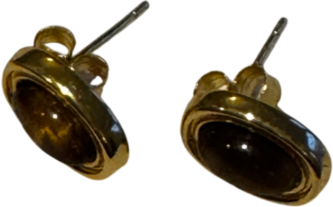 SUIHE 18k Yellow Gold Vermeil Over Sterling Silver Halo Tiger Eye Stone Stud Earrings