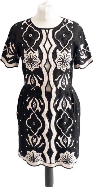 Alice McCall Black Cotton Lace Mebroidered Scalloped Hem "about You" Mini Dress UK 10