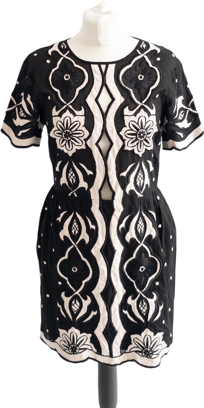 Alice McCall Black Cotton Lace Mebroidered Scalloped Hem "about You" Mini Dress UK 10