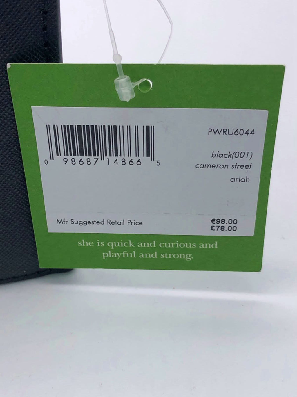 Kate Spade Black Leather Cameron Street Ariah Pouch bag with wrist strap