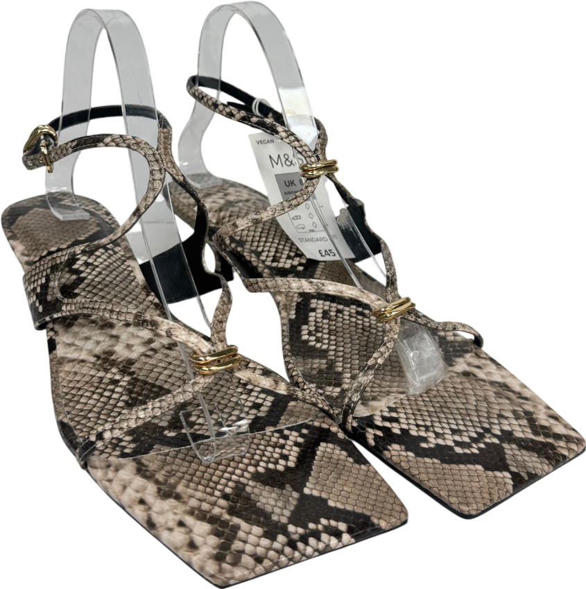 M&S Beige Snake Print Kitten Heel Slingback Shoes UK 8 EU 41 👠