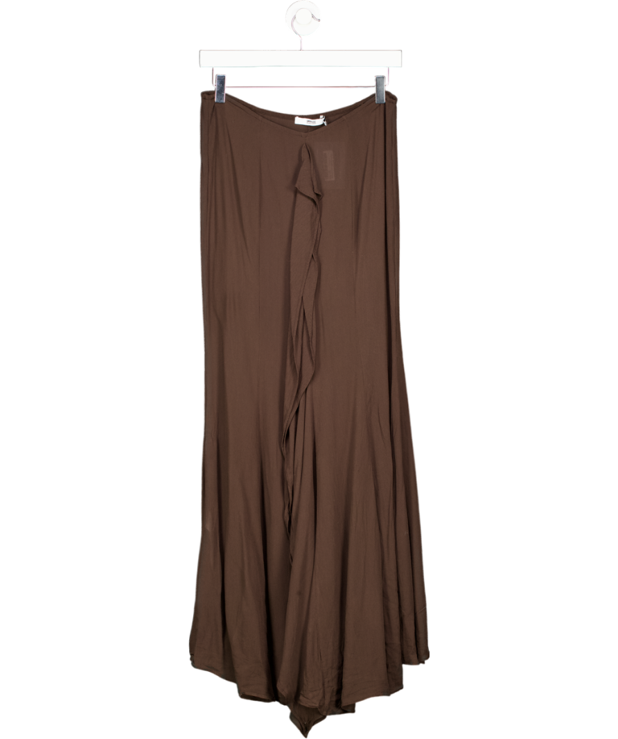 MANGO x Supriya Brown Lele Ruffled Front Seam Fluid Maxi Skirt UK S