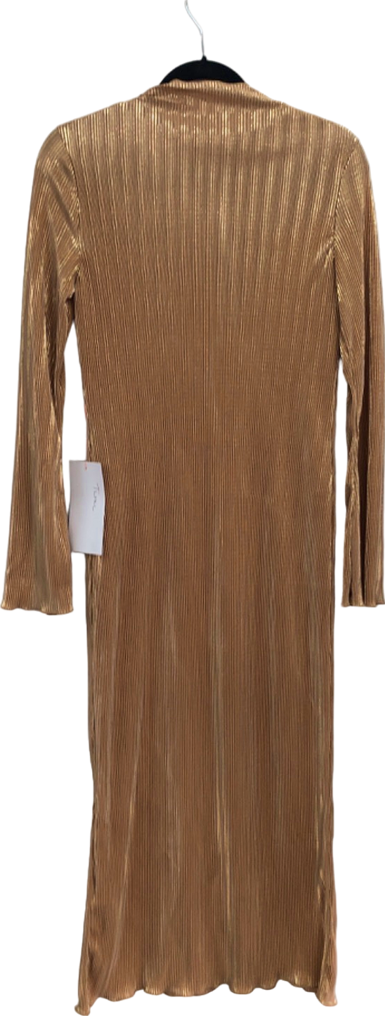 Never Fully Dressed Gold Ribbed Midi Dress UK 10