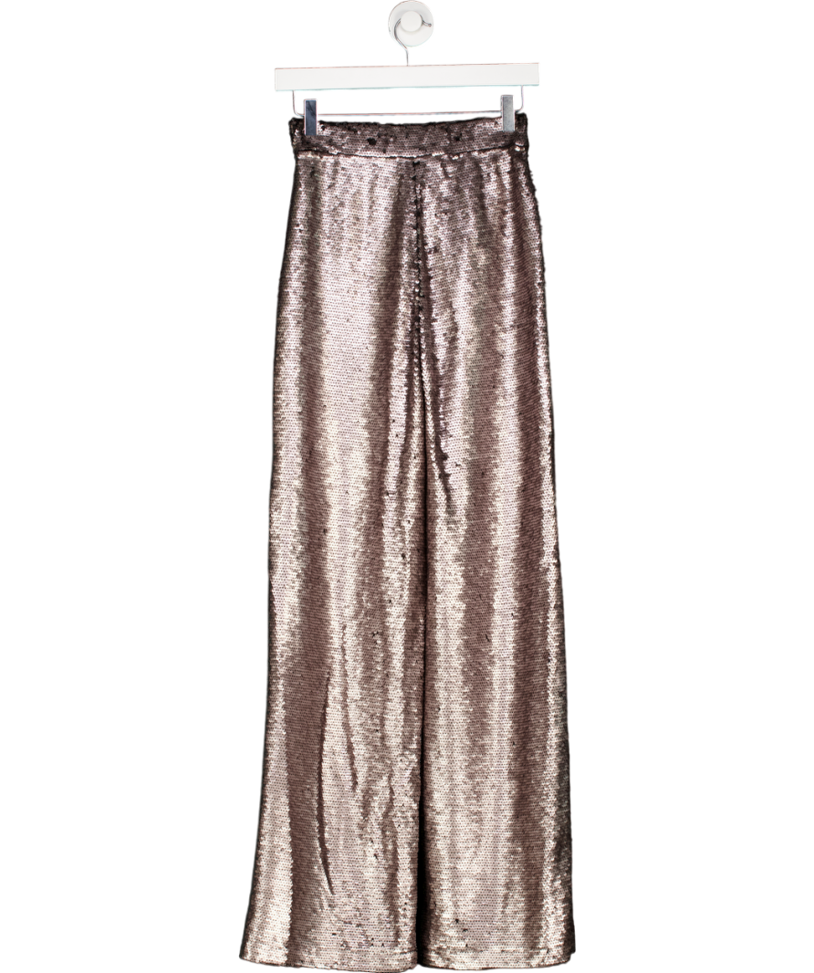 By Malina Gunmetal Grey Livia Straight Leg Sequin Trousers UK XXS