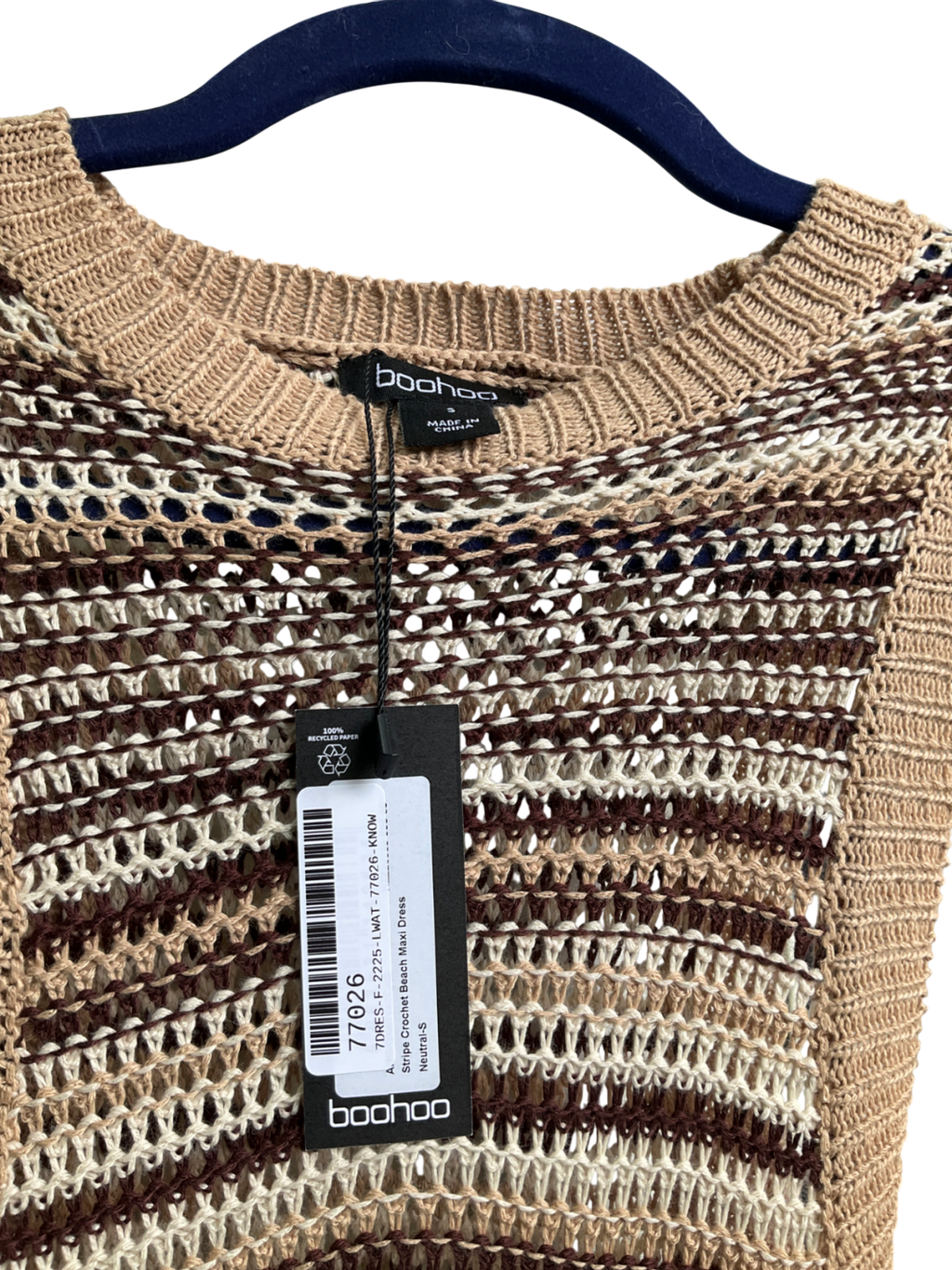 boohoo Beige Stripe Crochet Beach Maxi Dress UK S