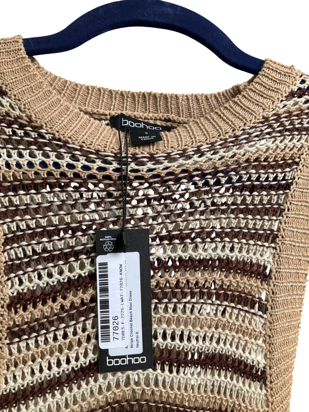 boohoo Beige Stripe Crochet Beach Maxi Dress UK S