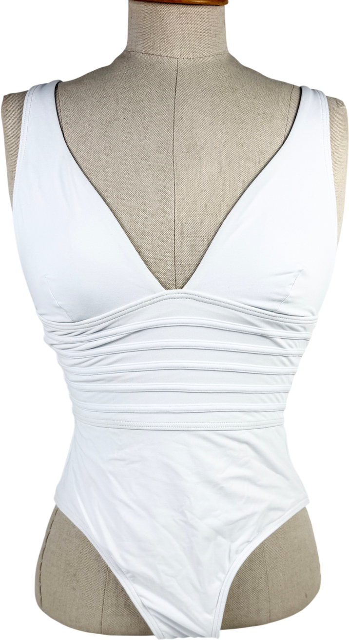 Sea level White De Luxe Plunge Longline One Piece UK 10