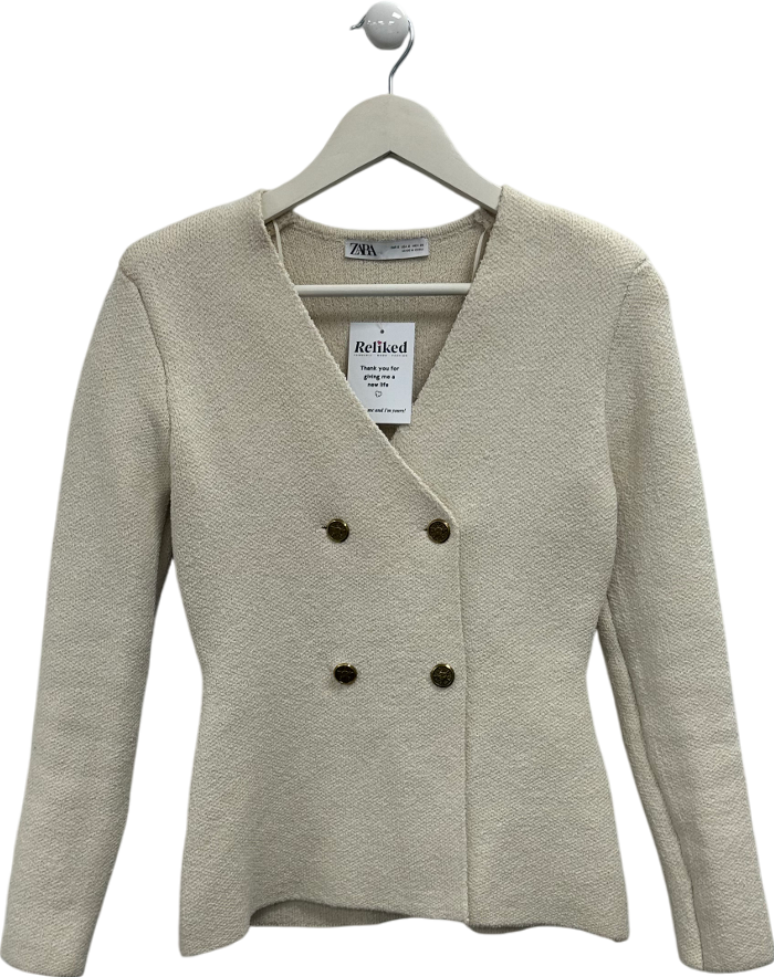 ZARA Cream Knit Peplum Blazer UK S