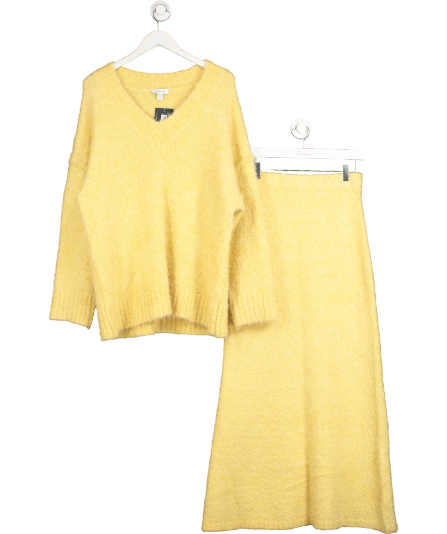 Topshop Yellow Knitted Co-ord Fluffy Skirt And Sweater UK M