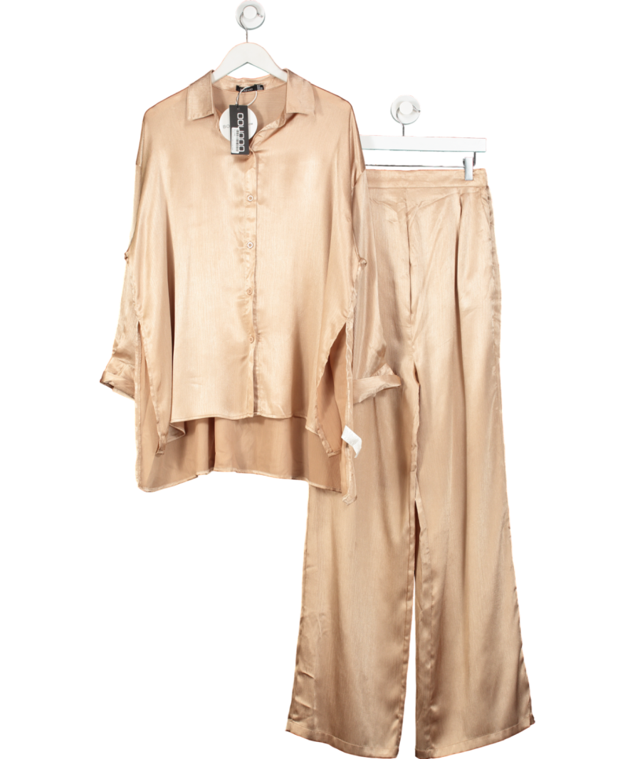 boohoo Pink Maternity Satin Shirt And Co Ord Wide Leg Set UK 10