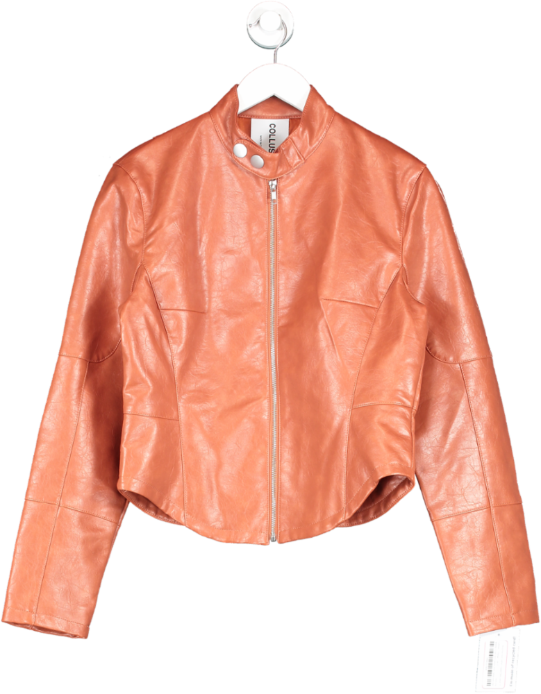 Collusion Orange Motocross Faux Leather Cropped Biker Jacket UK 12