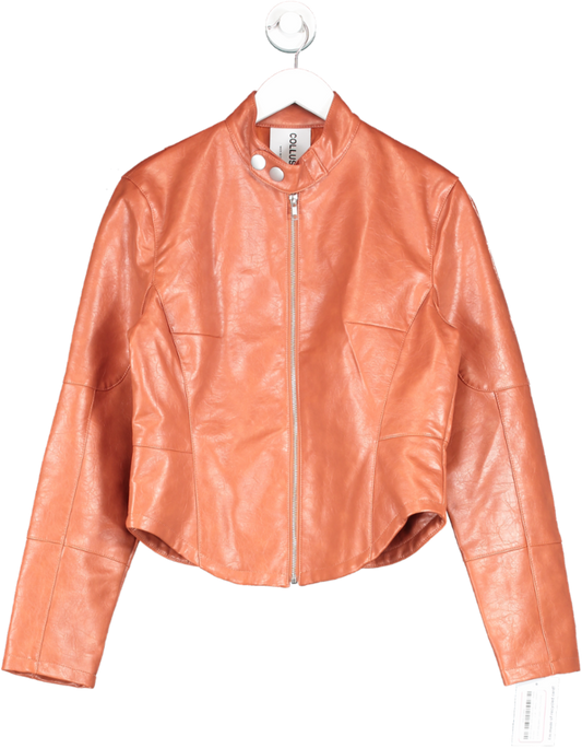 Collusion Orange Motocross Faux Leather Cropped Biker Jacket UK 12