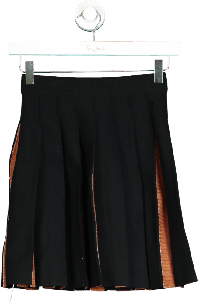 Karen Millen Black Pleated Wool Look Contrast Knit Mini Skirt XS