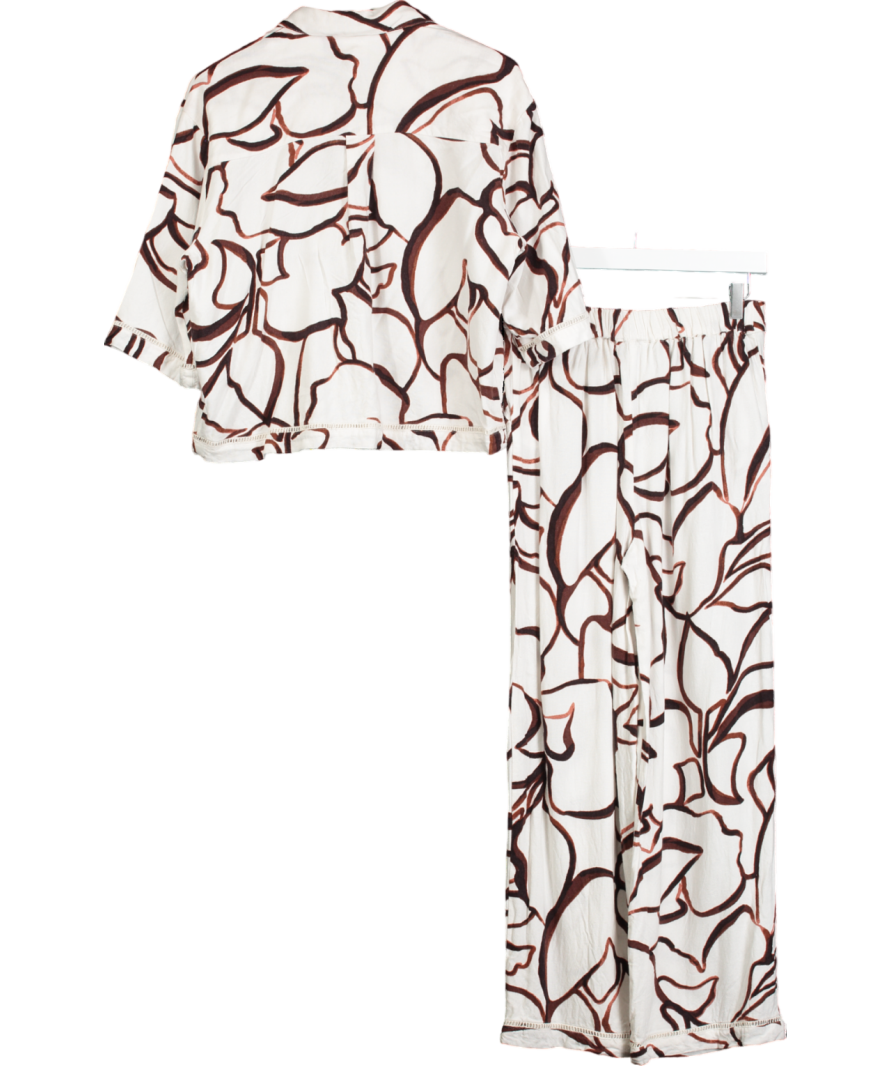River Island White Co-ord Abstract Boxy Shirt And Trouser Set UK 6