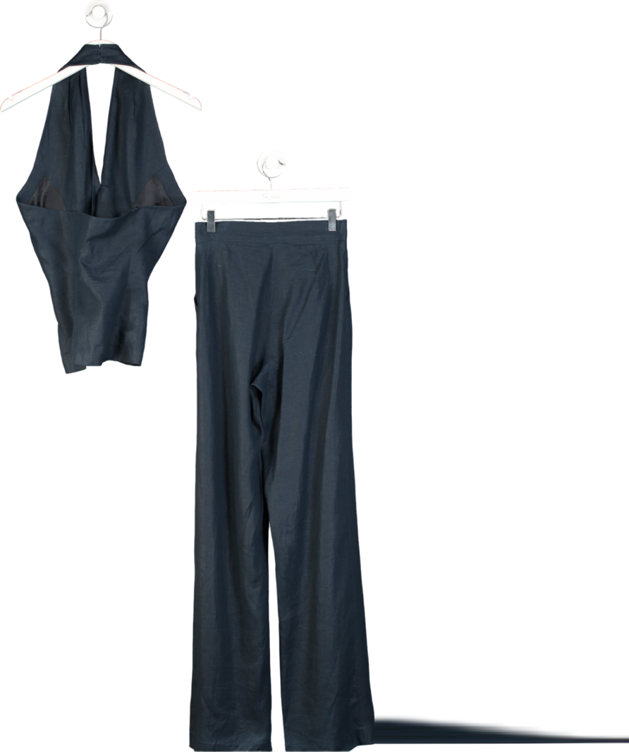 Glamoda Blue Linen Waistcoat And Wide Leg Trousers Set UK 8