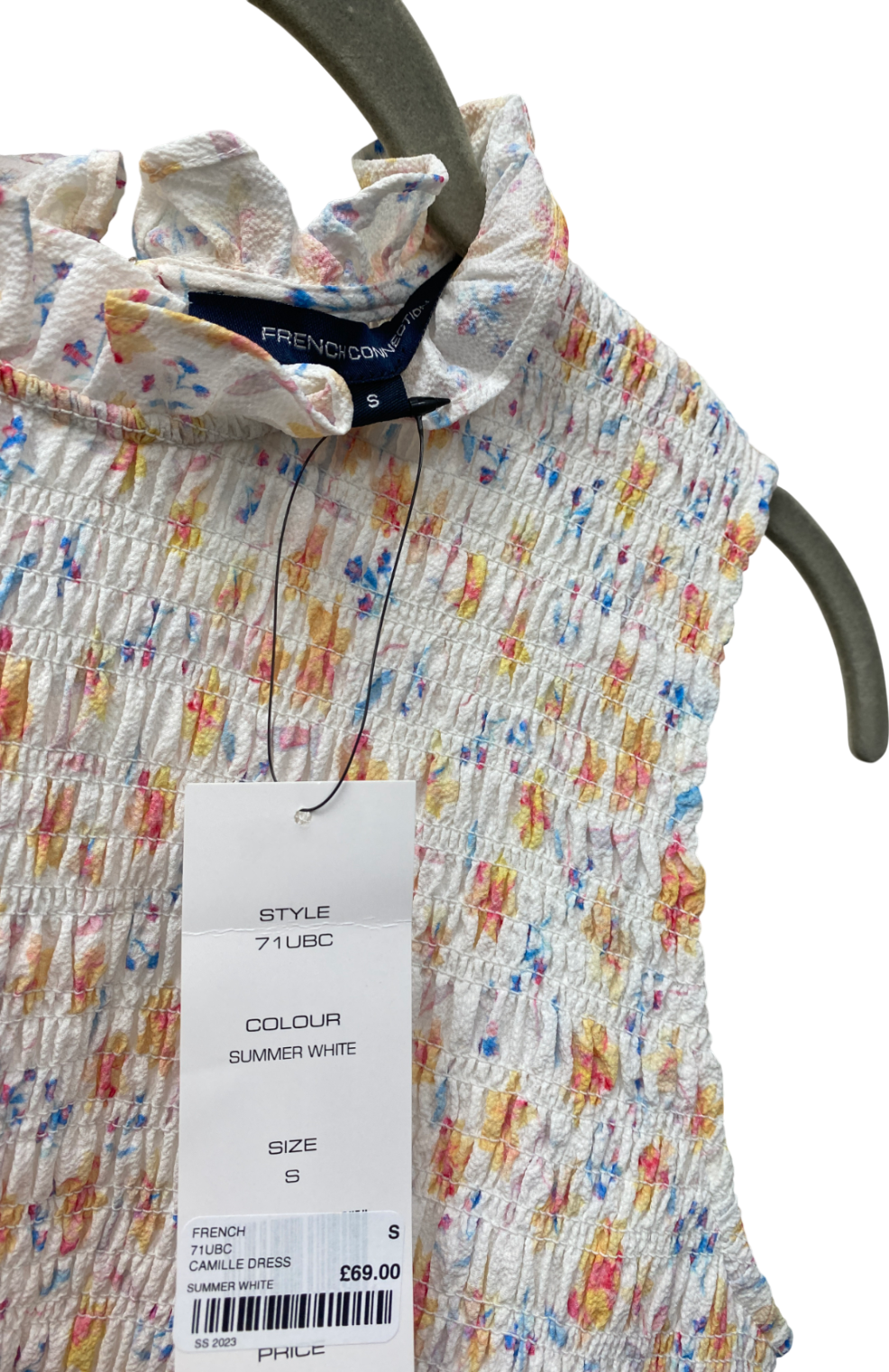 French Connection White Camille Verona Crepe Smocked Mini Dress UK S