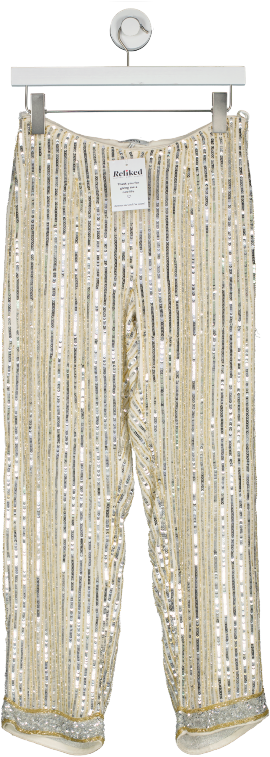 Ganni Metallic Temple Sequin Trousers In Vanilla Ice UK 6