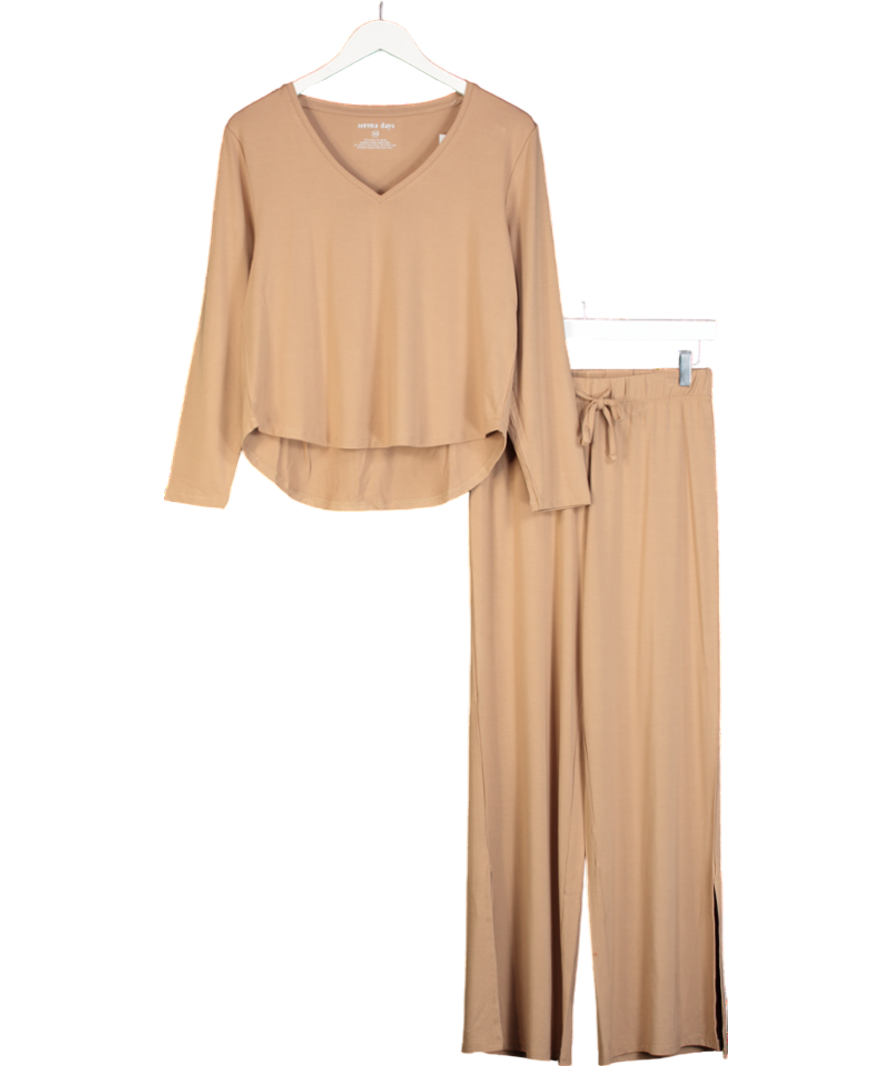 Serena Days Brown V-neck Top & Drawstring Trouser Pyjama Set UK XS