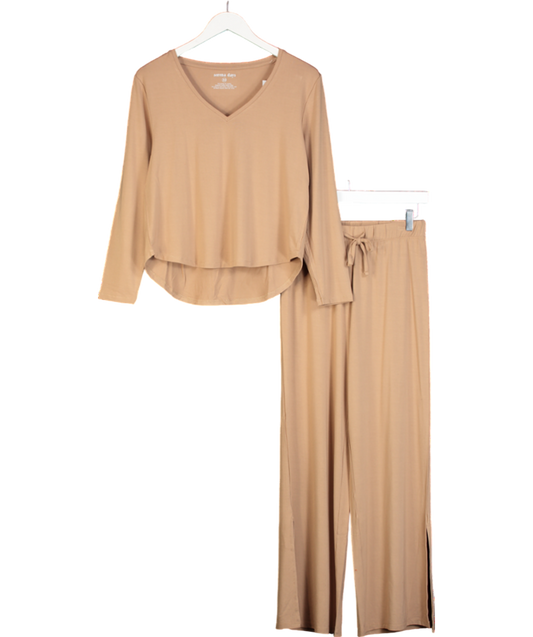 Serena Days Brown V-neck Top & Drawstring Trouser Pyjama Set UK XS