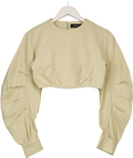 Lioness Beige Cotton Pleated Sleeve Crop Top UK XS