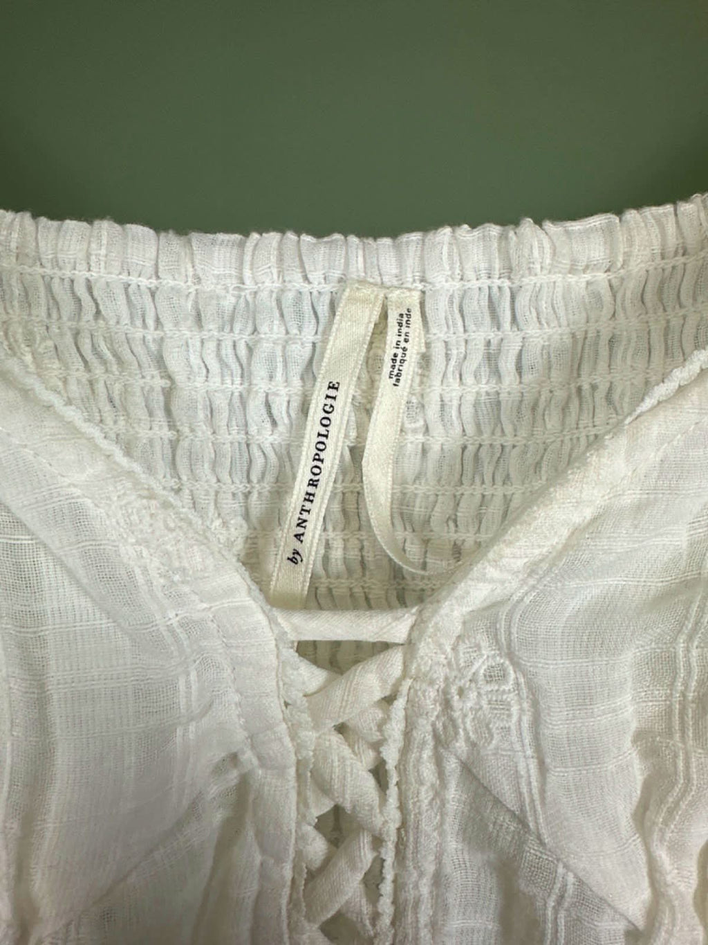 Anthropologie White Lace-Up Cotton Midi Dress UK S