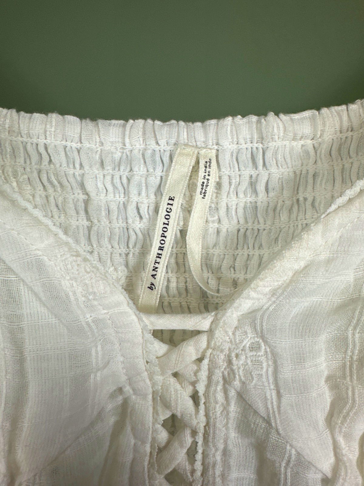 Anthropologie White Lace-Up Cotton Midi Dress Size 10
