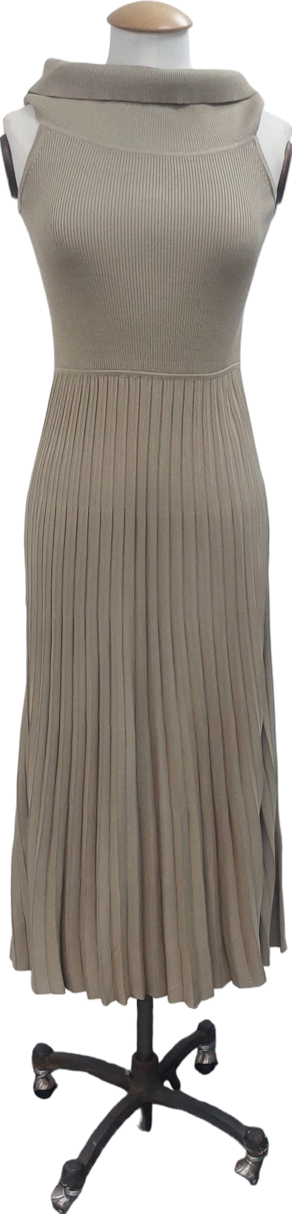 Lily Silk Beige Off The Shoulder Hybrid Pleated Dress UK S