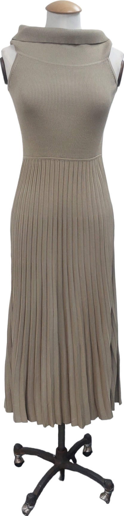 Lily Silk Beige Off The Shoulder Hybrid Pleated Dress UK S