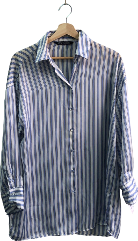 Zara Blue and White Striped Long Sleeve Shirt Size EU XS UK XS US XS