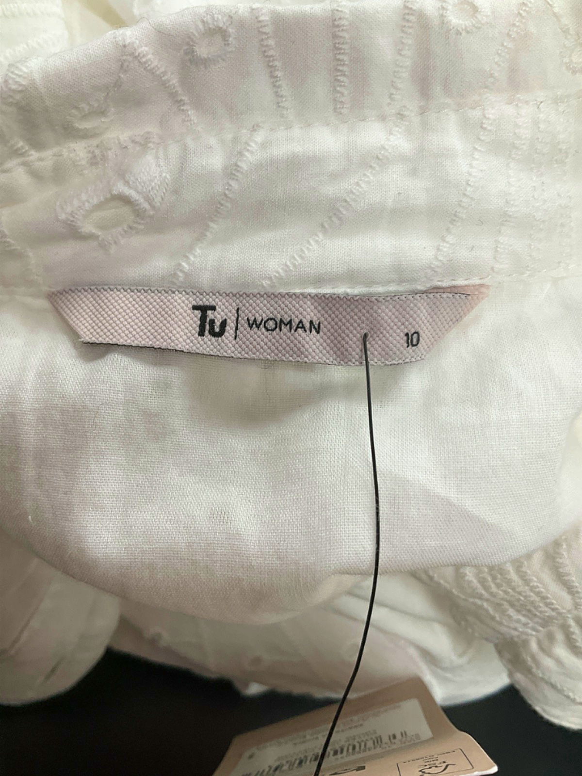 Tu White Embroidered Shirt Dress UK 10