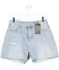 Sumwon Blue Denim Bermuda Shorts With Angel Print Raw Hem W29