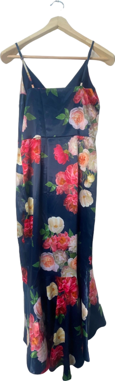 Chi Chi London Navy Floral Midi Dress UK 10