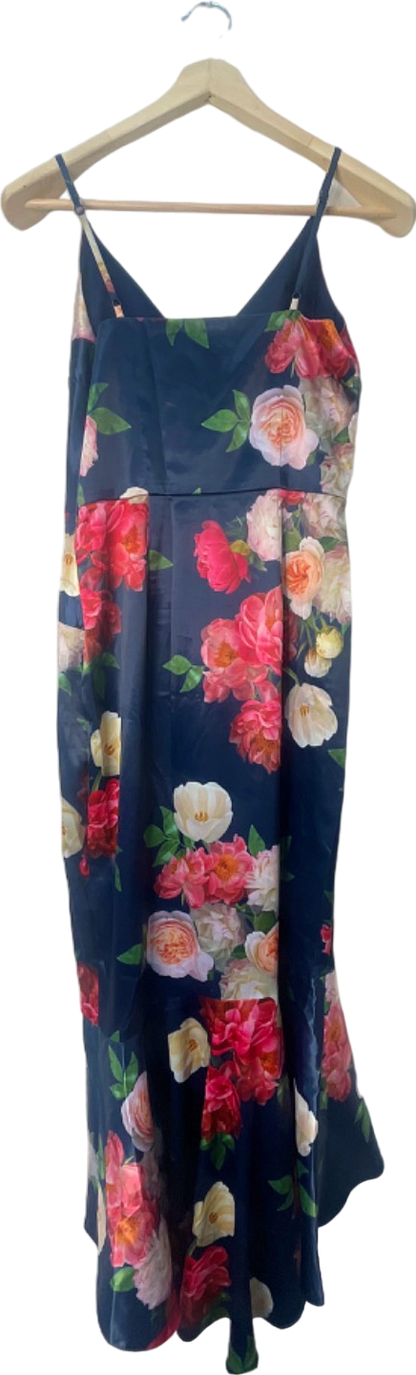 Chi Chi London Navy Floral Midi Dress UK 10