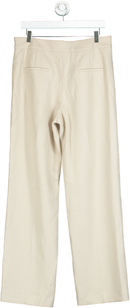 Massimo Dutti Beige 100% Wool High Waist Straight Trousers UK 14