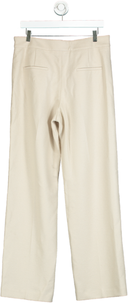 Massimo Dutti Beige 100% Wool High Waist Straight Trousers UK 14