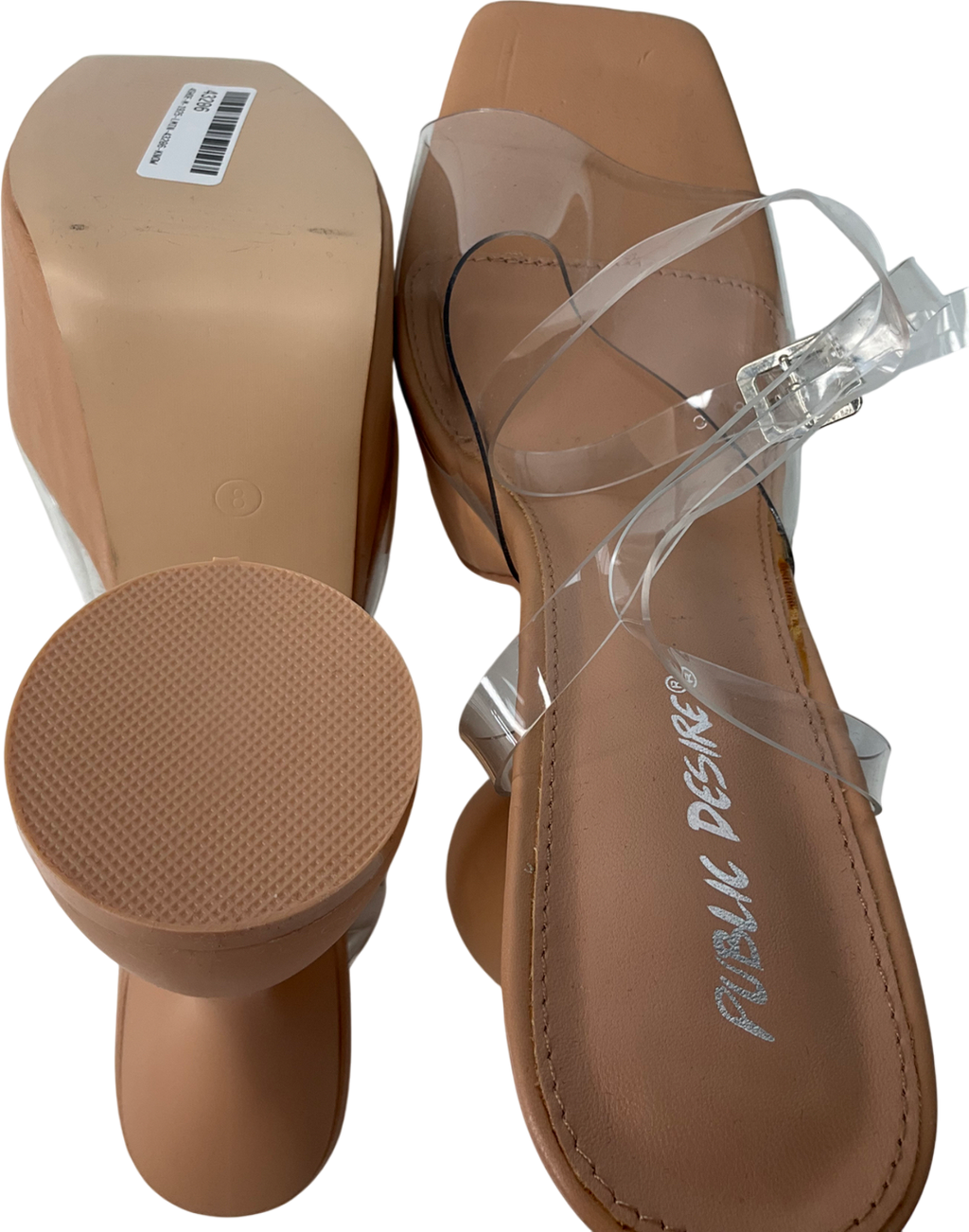 Public Desire Nude Winner Perspex Strap Cylinder Platform Heels UK 8 EU 41 👠