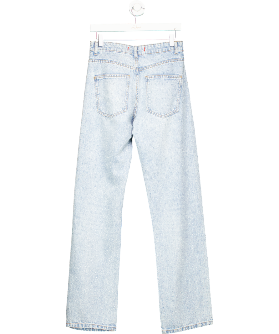 ZARA Blue Trf Wide-leg Diamanté Jeans UK 6