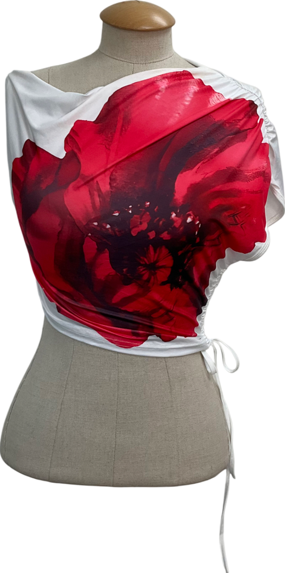 Ego White Large Floral Print Asymmetric Top UK M