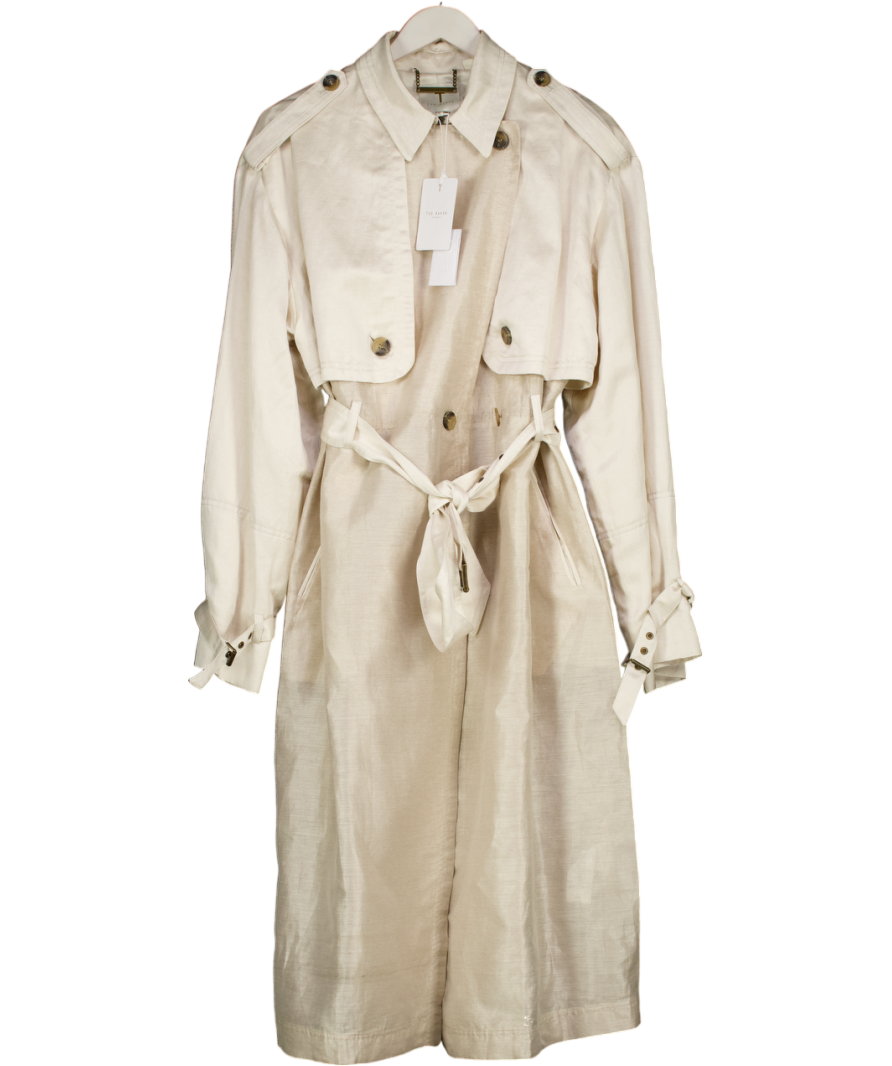 Ted Baker Cream Saila Patchwork Linen-blend And Woven Trench Coat UK 16